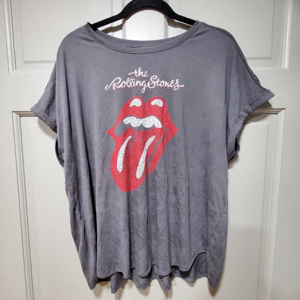 Rolling Stones T-Shirt Retro Concert Tongue Logo Womens 1XL Relaxed Fit Lounge
